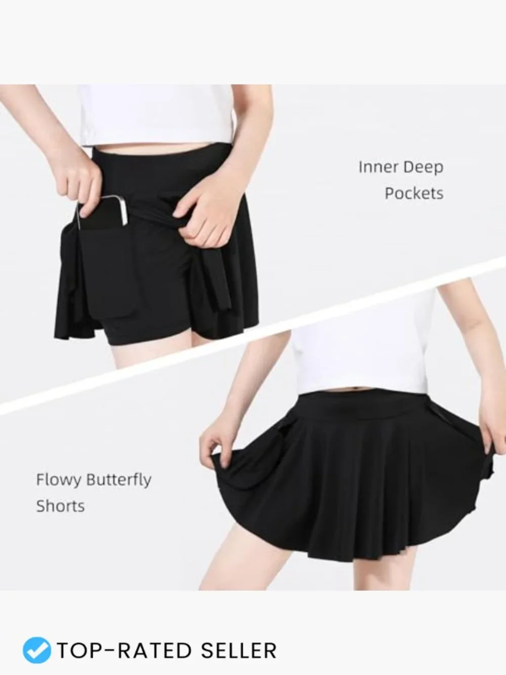 Girls Skort Athletic Tennis Shorts Flowy High Waist with Pocket Kids Sporty